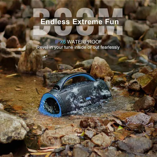 Alt view image 7 of 7 - Extreme Boom Pro 100W Loud Outdoor Speaker, 2+2 Channel, IPX6 Waterproof, Bluetooth 5.3, 20H Playtime, Dynamic Lights, Portable Speaker for Camping, Beach, Pool, Working Outside - Orange Blue