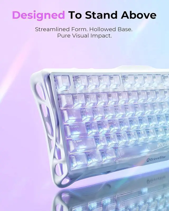 Alt view image 3 of 7 - K1 Lite 75% Gaming Keyboard, 2.4GHz/BT/Wired Tri-Mode Wireless Keyboard, Gasket Hot Swappable Mechanical Keyboard, Pre-lubed Linear Switches, RGB Backlit Crystal Aurora