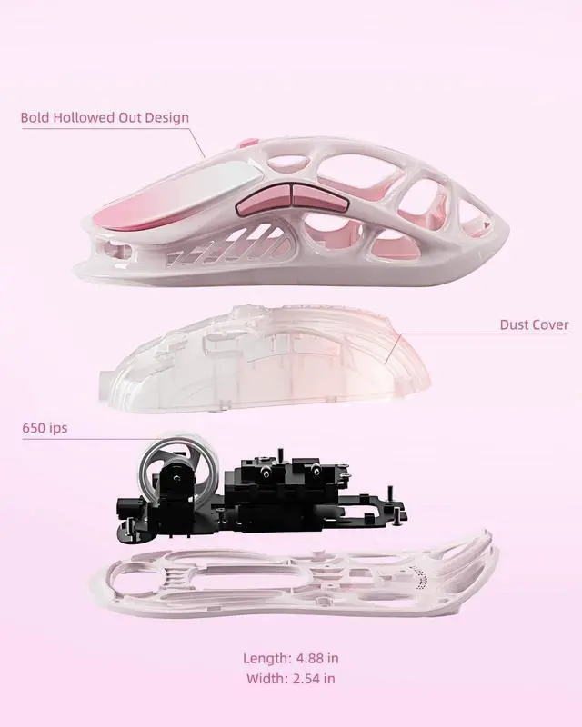 Alt view image 4 of 7 - Mercury M1 Pro Wireless Gaming Mouse, Lightweight Magnesium Alloy, 26,000 DPI, PAW3395DM Sensor, 5 Programmable Buttons, Support Wired/2.4GHz/BT, Up to 200 Hours Battery Life