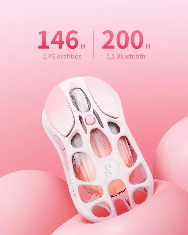 Alt view image 2 of 7 - Mercury M1 Pro Wireless Gaming Mouse, Lightweight Magnesium Alloy, 26,000 DPI, PAW3395DM Sensor, 5 Programmable Buttons, Support Wired/2.4GHz/BT, Up to 200 Hours Battery Life