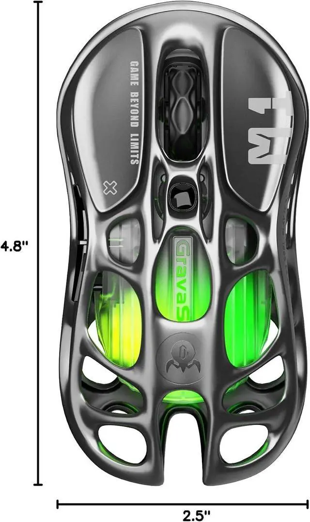 Alt view image 7 of 7 - Mercury M1 Pro Wireless Gaming Mouse, Lightweight Magnesium Alloy, 26,000 DPI, PAW3395DM Sensor, 5 Programmable Buttons, Support Wired/2.4GHz/BT, Up to 200 Hours Battery Life Gray
