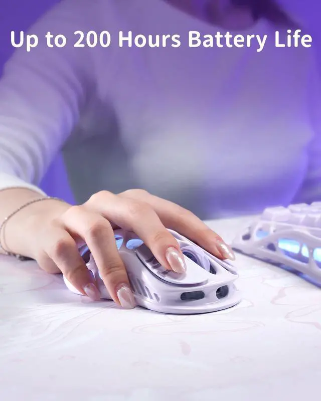 Alt view image 7 of 7 - Mercury M1 Pro Wireless Gaming Mouse, Lightweight Magnesium Alloy, 26,000 DPI, PAW3395DM Sensor, 5 Programmable Buttons, Support Wired/2.4GHz/BT, Up to 200 Hours Battery Life Purple