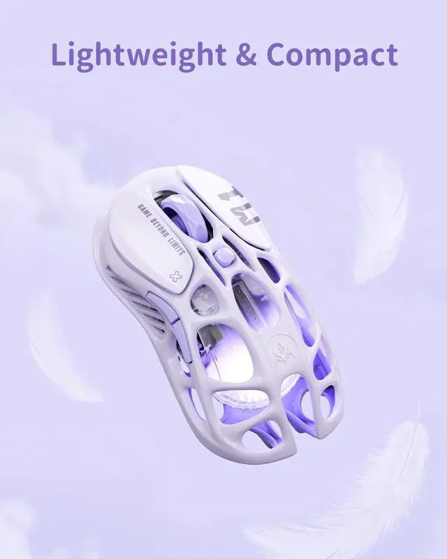 Alt view image 2 of 7 - Mercury M1 Pro Wireless Gaming Mouse, Lightweight Magnesium Alloy, 26,000 DPI, PAW3395DM Sensor, 5 Programmable Buttons, Support Wired/2.4GHz/BT, Up to 200 Hours Battery Life Purple