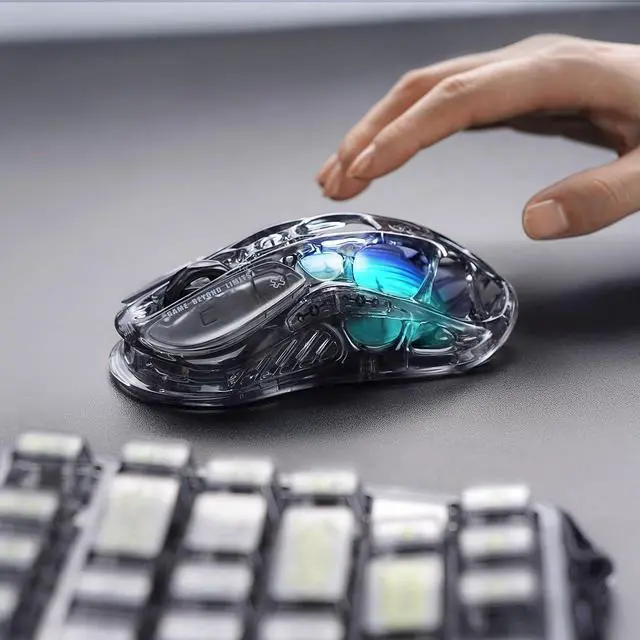 Alt view image 3 of 6 - Mercury M2 Wireless Gaming Mouse with 26,000 DPI, PAW3395DM Sensor -79g Lightweight Hollowed-Out Design -5 Programmable Buttons -5 Dynamic Lightsync RGB Transparent Black