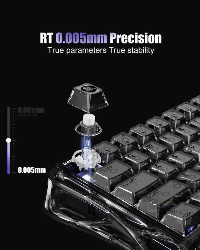 Alt view image 4 of 7 - Mercury V60 Magnetic Gaming Keyboard, 8000Hz Polling Rate, Rapid Trigger Keyboard with Hall Effect Switches, 0.005mm Precision, Hot-Swappable, RGB, Wired for Windows/Mac