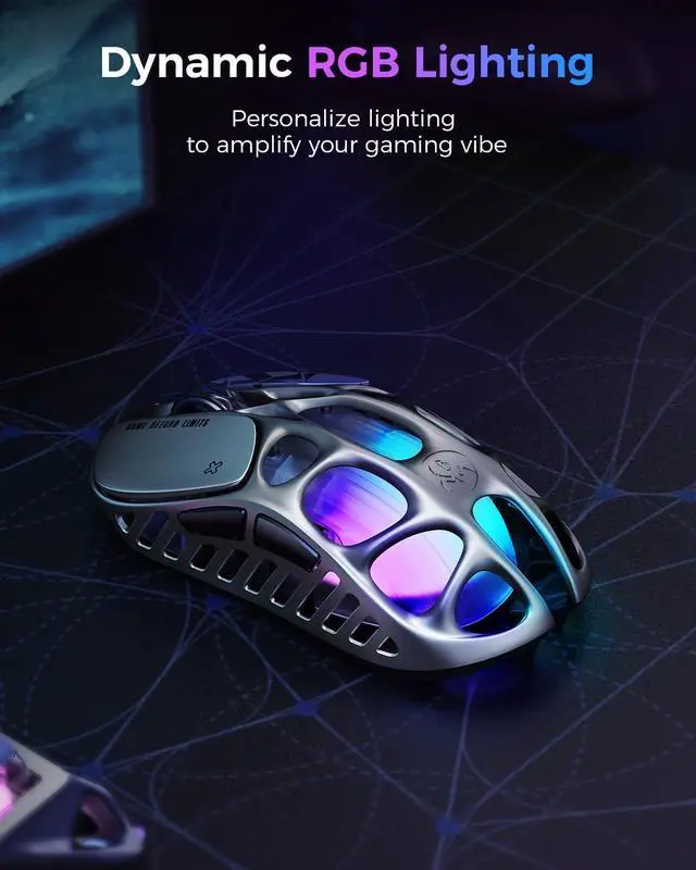 Alt view image 7 of 7 - Mercury X Pro Wireless Gaming Mouse, Come with 8K Dongle 32,000 DPI PAW 3950 Sensor, 8,000Hz Polling Rate, Only 49g, Magnesium Alloy Hollow Frame, RGB Lighting, 5 Programmable Buttons Gray