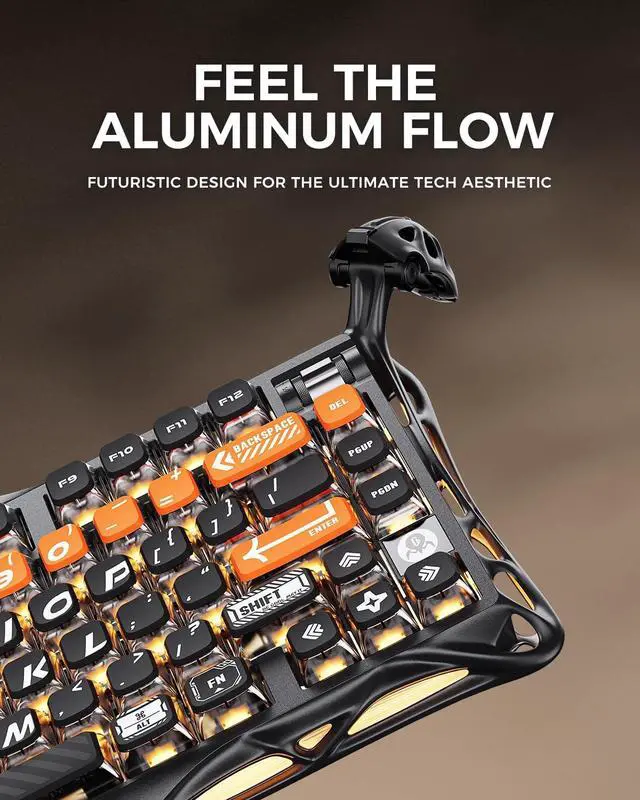 Alt view image 5 of 7 - Mercury K1 Pro Wireless Mechanical Gaming Keyboard, 75% Layout RGB Custom Keyboard, Aluminum Alloy Matte Black Frame with Phoenix-Inspired Keycaps, Hot-Swappable Linear Switches