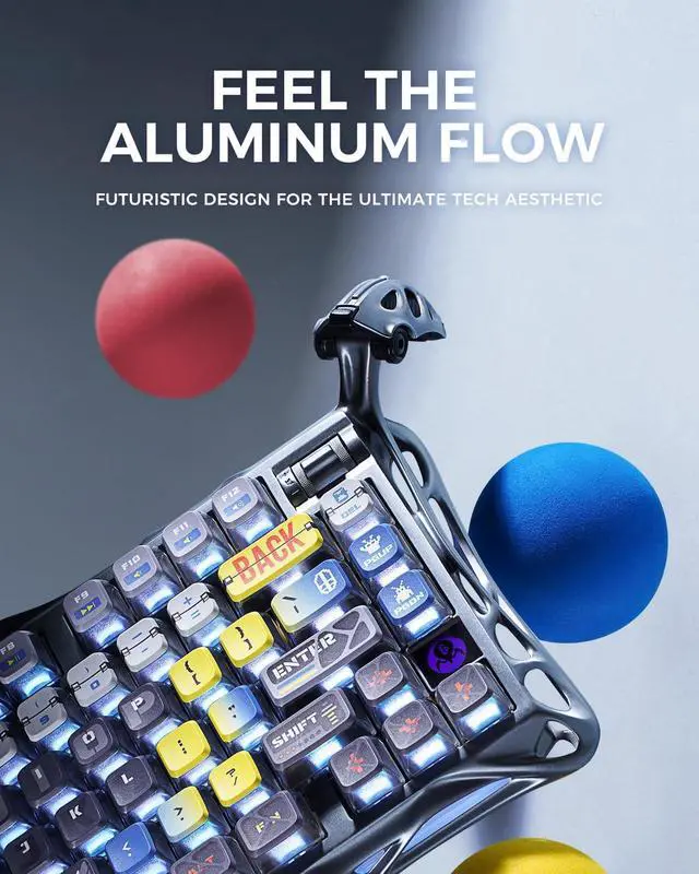 Alt view image 7 of 7 - Mercury K1 Pro Wireless Mechanical Gaming Keyboard, 75% Layout RGB Custom Keyboard, Aluminum Alloy Matte Black Frame with Phoenix-Inspired Keycaps, Hot-Swappable Linear Switches Interstellar Silver