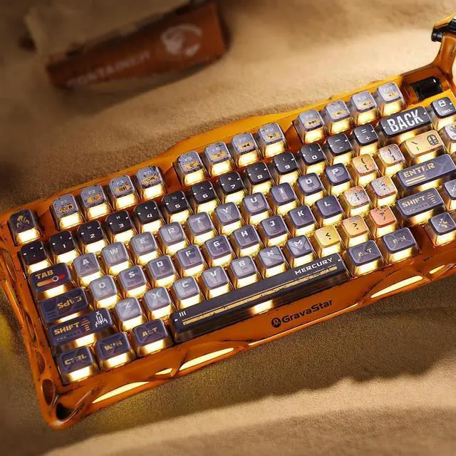 Alt view image 4 of 4 - Mercury K1 Pro Wireless Mechanical Gaming Keyboard, 75% Layout RGB Custom Keyboard, Aluminum Alloy Matte Black Frame with Phoenix-Inspired Keycaps, Hot-Swappable Linear Switches Battle-Worn Yellow