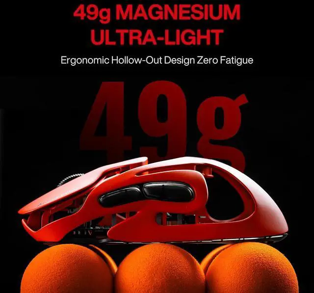 Alt view image 3 of 7 - Infinity Gaming Wireless Mouse 49g Ultralight Metal Design, 30000 DPI PAW3950 Sensor, Dual 8K Polling, Hot-Swappable Battery, Tri-Mode 2.4G/Bluetooth/Wired RGB Gaming Mouse- Blaze Orange