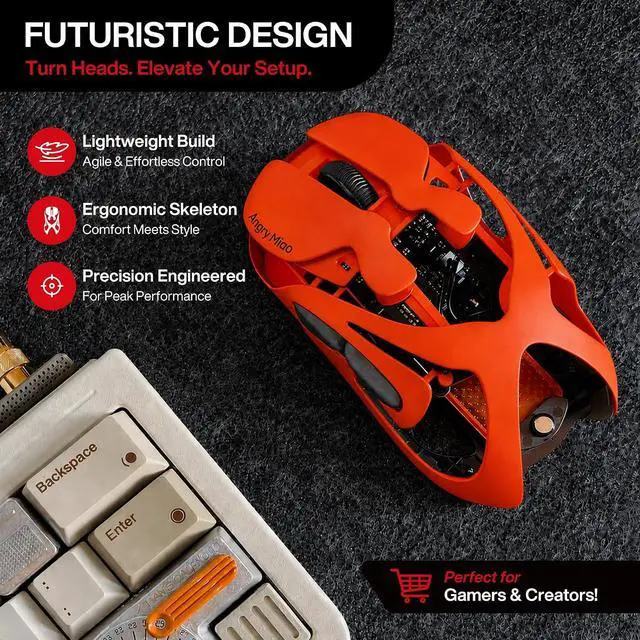 Alt view image 7 of 7 - Infinity Gaming Wireless Mouse 49g Ultralight Metal Design, 30000 DPI PAW3950 Sensor, Dual 8K Polling, Hot-Swappable Battery, Tri-Mode 2.4G/Bluetooth/Wired RGB Gaming Mouse- Blaze Orange
