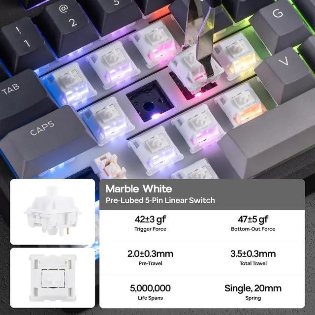 Alt view image 6 of 7 - Galaxy100 Lite QMK/VIA Gaming Keyboard with 8000mAh Battery and Numpad, 1800 Aluminum Mechanical Keyboard, USB-C/BT/2.4Ghz, Hot-Swap, Creamy Sound