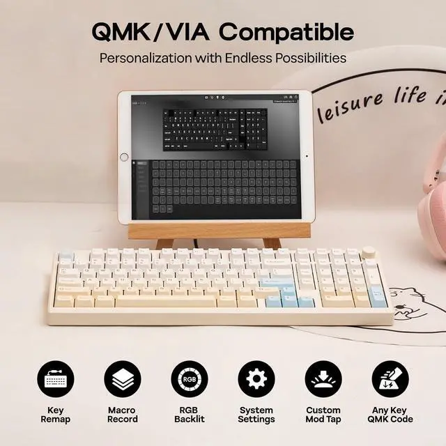 Alt view image 4 of 7 - Galaxy100 Lite QMK/VIA Gaming Keyboard with 8000mAh Battery and Numpad, 1800 Aluminum Mechanical Keyboard, USB-C/BT/2.4Ghz, Hot-Swap, Creamy Sound Creamy White Marble White Switch
