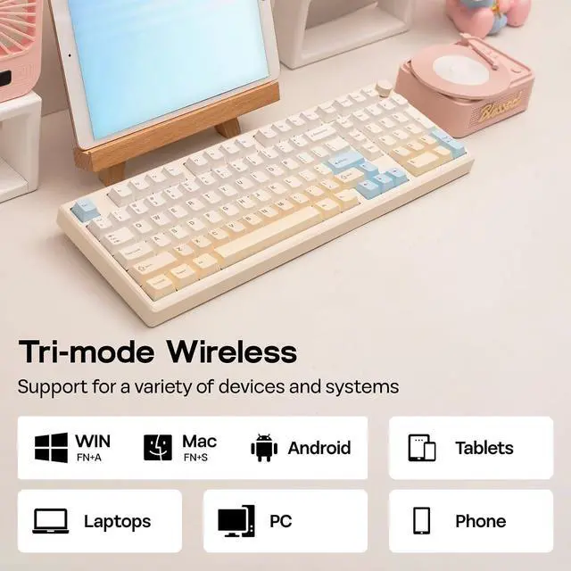 Alt view image 6 of 7 - Galaxy100 Lite QMK/VIA Gaming Keyboard with 8000mAh Battery and Numpad, 1800 Aluminum Mechanical Keyboard, USB-C/BT/2.4Ghz, Hot-Swap, Creamy Sound Creamy White Wisteria Linear Switch