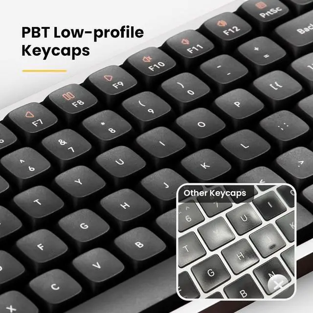 Alt view image 7 of 7 - Flow Low84 Low Profile Mechanical Keyboard, 75 Percent Rechargeable Wireless Keyboards with Bluetooth and Wired Connection, Black Phantom Tactile Switches and Ghost liear Switches