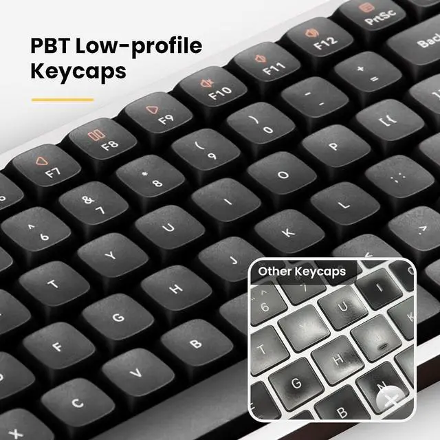 Alt view image 7 of 7 - Flow Low Profile Mechanical Keyboard, 100 Keys Rechargeable Wireless Keyboards with Bluetooth and Wired Connection for Windows, Mac OS/Black Phantom Tactile Switches