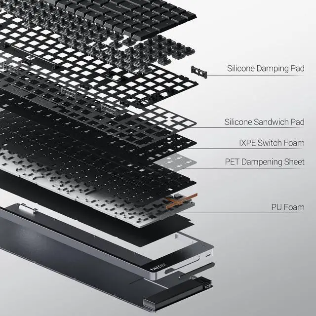 Alt view image 2 of 6 - Flow2 Low-Profile Mechanical Keyboard, Aluminum Alloy with Pulse Tactile Switches, Rechargeable Wireless Keyboards with 3 Mode Connections for Windows, macOS Silver with Silence 68Keys