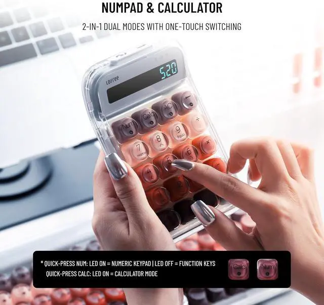 Alt view image 5 of 7 - Lipstick-Style 3-Mode Wireless Mechanical Numpad - Bluetooth 5.2/2.4G Wireless/USB-C Wired, Adjustable White Backlit, Hot-Swappable Gateron Switches, Compatible with Mac/Windows/iOS/Android