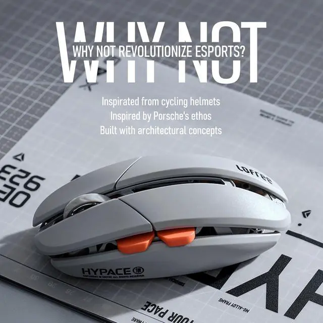 Alt view image 2 of 7 - Hypace Ultra-Lightweight Wireless Gaming Mouse, 47g, PAW3950 Sensor, 40K DPI, 8K Polling Rate, Mg Alloy Frame, Tri-Mode(Bluetooth/2.4GHz/Wired), 100Hrs Battery for PC/Mac (Ghost) Crayon Grey