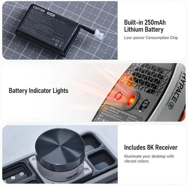 Alt view image 7 of 7 - Hypace Ultra-Lightweight Wireless Gaming Mouse, 47g, PAW3950 Sensor, 40K DPI, 8K Polling Rate, Mg Alloy Frame, Tri-Mode(Bluetooth/2.4GHz/Wired), 100Hrs Battery for PC/Mac (Ghost) Crayon Grey