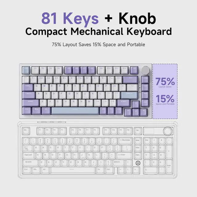 Alt view image 7 of 7 - AK820 TKL 75% Hot Swappable Mechanical Keyboard with Volume Knob, Gasket Mount Wired Gaming Keyboard, Pre-lubed Linear Switch, South-Facing RGB, PBT Keycaps