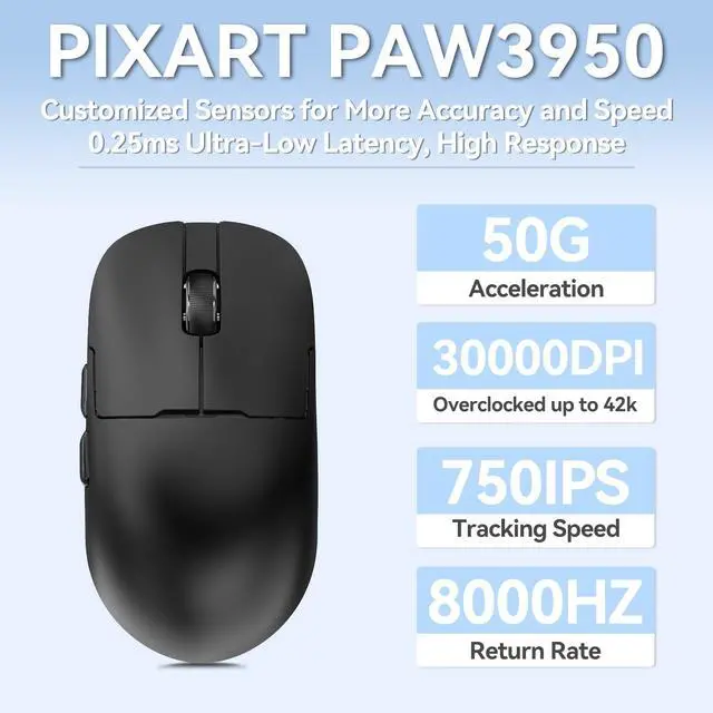 Alt view image 2 of 5 - AJ159 APEX Wireless Gaming Mouse with TFT Color Screen Charging Dock, 56g Ultra-Lightweight Ambidextrous Mice, PAW3950 Sensor, Tri-Mode black