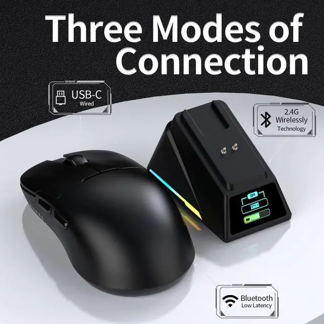 Alt view image 5 of 5 - AJ159 APEX Wireless Gaming Mouse with TFT Color Screen Charging Dock, 56g Ultra-Lightweight Ambidextrous Mice, PAW3950 Sensor, Tri-Mode black