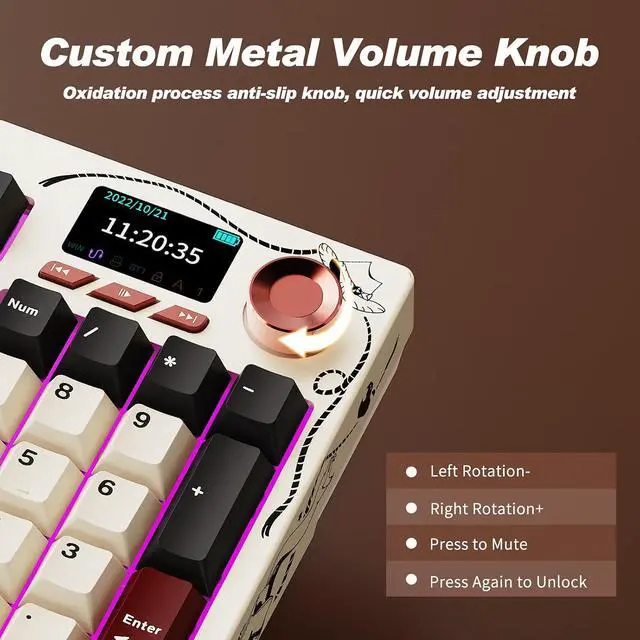 Alt view image 6 of 7 - AK35I V4 Full Size Wireless Mechanical Keyboard with 1.14" Color Screen & Knob, Tri-Mode Gasket Hot Swappable Gaming Keyboard, 10000mAh Battery, RGB, Black Red