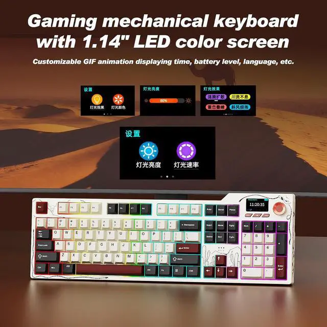 Alt view image 7 of 7 - AK35I V4 Full Size Wireless Mechanical Keyboard with 1.14" Color Screen & Knob, Tri-Mode Gasket Hot Swappable Gaming Keyboard, 10000mAh Battery, RGB, Black Red
