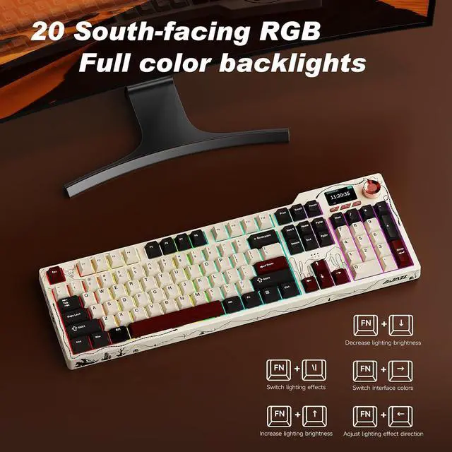 Alt view image 3 of 7 - AK35I V4 Full Size Wireless Mechanical Keyboard with 1.14" Color Screen & Knob, Tri-Mode Gasket Hot Swappable Gaming Keyboard, 10000mAh Battery, RGB, Black Red