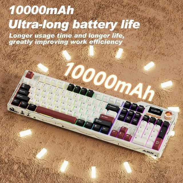 Alt view image 4 of 7 - AK35I V4 Full Size Wireless Mechanical Keyboard with 1.14" Color Screen & Knob, Tri-Mode Gasket Hot Swappable Gaming Keyboard, 10000mAh Battery, RGB, Black Red