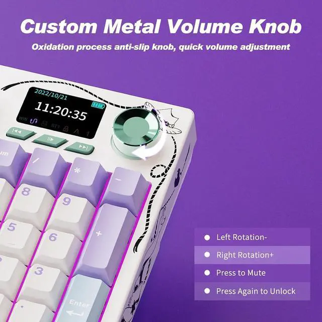 Alt view image 4 of 7 - AK35I V4 Full Size Wireless Mechanical Keyboard with 1.14" Color Screen & Knob, Tri-Mode Gasket Hot Swappable Gaming Keyboard, 10000mAh Battery, RGB, Black Red Purple White