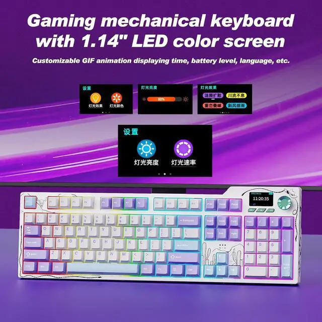 Alt view image 3 of 7 - AK35I V4 Full Size Wireless Mechanical Keyboard with 1.14" Color Screen & Knob, Tri-Mode Gasket Hot Swappable Gaming Keyboard, 10000mAh Battery, RGB, Black Red Purple White
