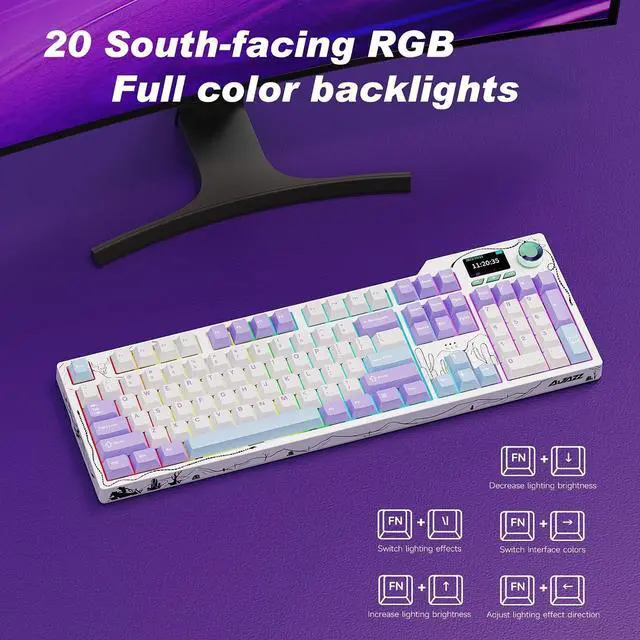 Alt view image 2 of 7 - AK35I V4 Full Size Wireless Mechanical Keyboard with 1.14" Color Screen & Knob, Tri-Mode Gasket Hot Swappable Gaming Keyboard, 10000mAh Battery, RGB, Black Red Purple White