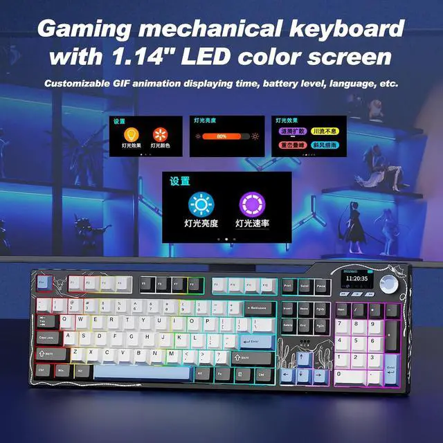 Alt view image 3 of 7 - AK35I V4 Full Size Wireless Mechanical Keyboard with 1.14" Color Screen & Knob, Tri-Mode Gasket Hot Swappable Gaming Keyboard, 10000mAh Battery, RGB, Black Red V4 Black White Blue