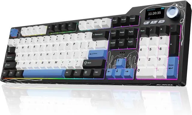 Main image of AK35I V4 Full Size Wireless Mechanical Keyboard with 1.14" Color Screen & Knob, Tri-Mode Gasket Hot Swappable Gaming Keyboard, 10000mAh Battery, RGB, Black Red V4 Black White Blue