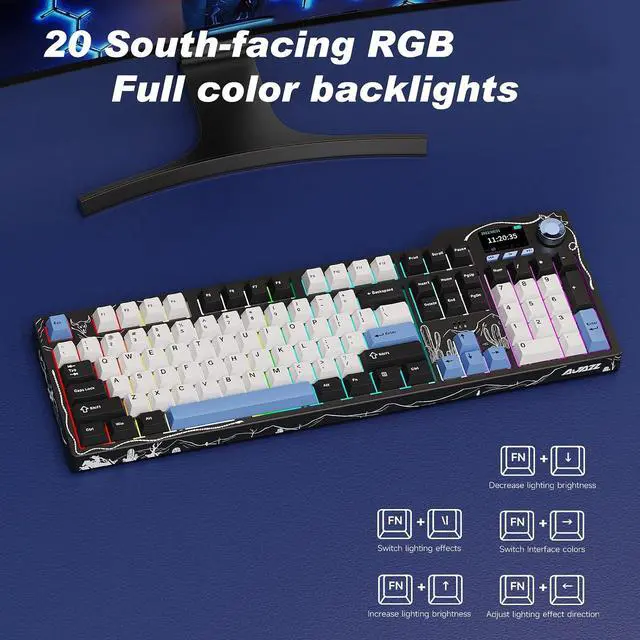 Alt view image 2 of 7 - AK35I V4 Full Size Wireless Mechanical Keyboard with 1.14" Color Screen & Knob, Tri-Mode Gasket Hot Swappable Gaming Keyboard, 10000mAh Battery, RGB, Black Red V4 Black White Blue