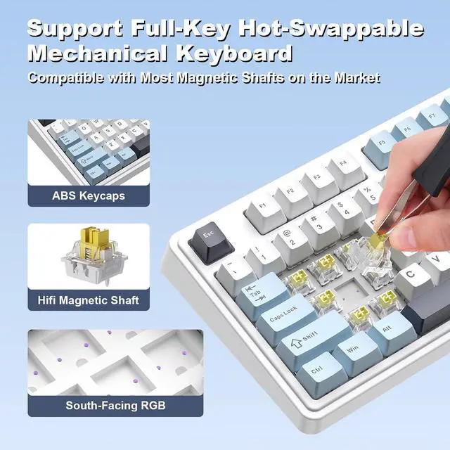 Alt view image 5 of 7 - AK980MAX Wired Magnetic Axis Mechanical Keyboard, 98% Hot-Swappable Custom Keyboard with RGB Backlighting, Pre-Lubricated Switches, PBT Keycaps, Suitable for MAC/Win/Visa/PC