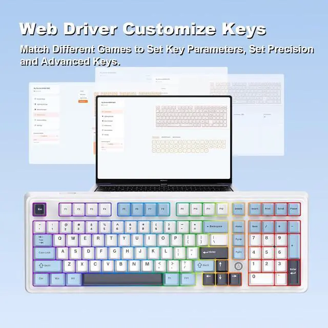 Alt view image 2 of 7 - AK980MAX Wired Magnetic Axis Mechanical Keyboard, 98% Hot-Swappable Custom Keyboard with RGB Backlighting, Pre-Lubricated Switches, PBT Keycaps, Suitable for MAC/Win/Visa/PC