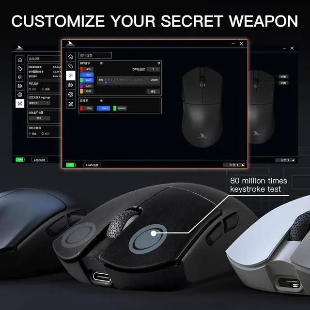 Alt view image 5 of 6 - M3 Wireless Gaming Mouse,Tri-Mode 2.4G/USB-C/Bluetooth Mouse Up to 26000DPI,PAW3395 optical sensor Lightweight 58g,8 programmable button 500MAh Battery Life,Computer Mouse for Laptop,PC,Mac