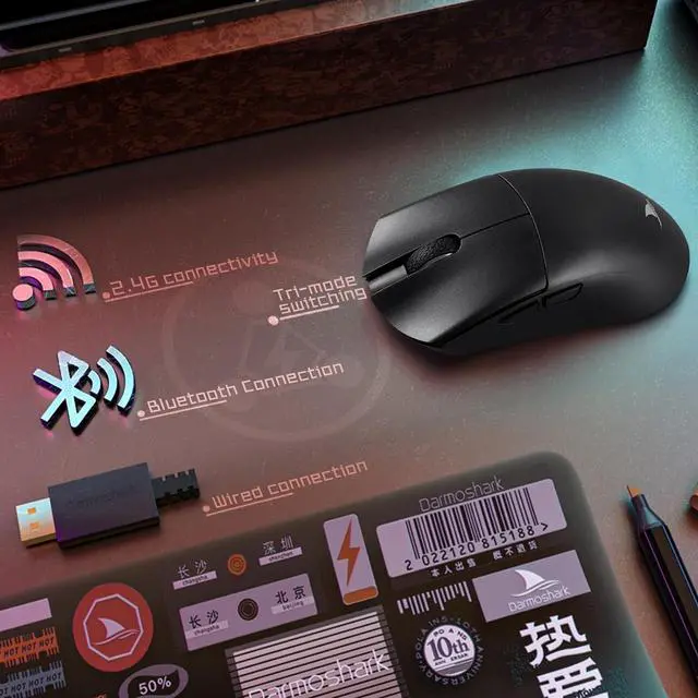 Alt view image 4 of 6 - M3 Wireless Gaming Mouse,Tri-Mode 2.4G/USB-C/Bluetooth Mouse Up to 26000DPI,PAW3395 optical sensor Lightweight 58g,8 programmable button 500MAh Battery Life,Computer Mouse for Laptop,PC,Mac