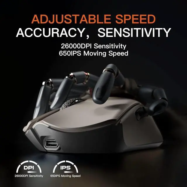 Alt view image 3 of 6 - M3 Wireless Gaming Mouse,Tri-Mode 2.4G/USB-C/Bluetooth Mouse Up to 26000DPI,PAW3395 optical sensor Lightweight 58g,8 programmable button 500MAh Battery Life,Computer Mouse for Laptop,PC,Mac M3 White
