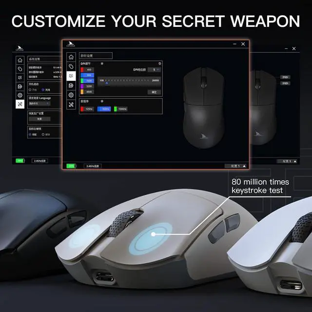 Alt view image 6 of 6 - M3 Wireless Gaming Mouse,Tri-Mode 2.4G/USB-C/Bluetooth Mouse Up to 26000DPI,PAW3395 optical sensor Lightweight 58g,8 programmable button 500MAh Battery Life,Computer Mouse for Laptop,PC,Mac M3 White