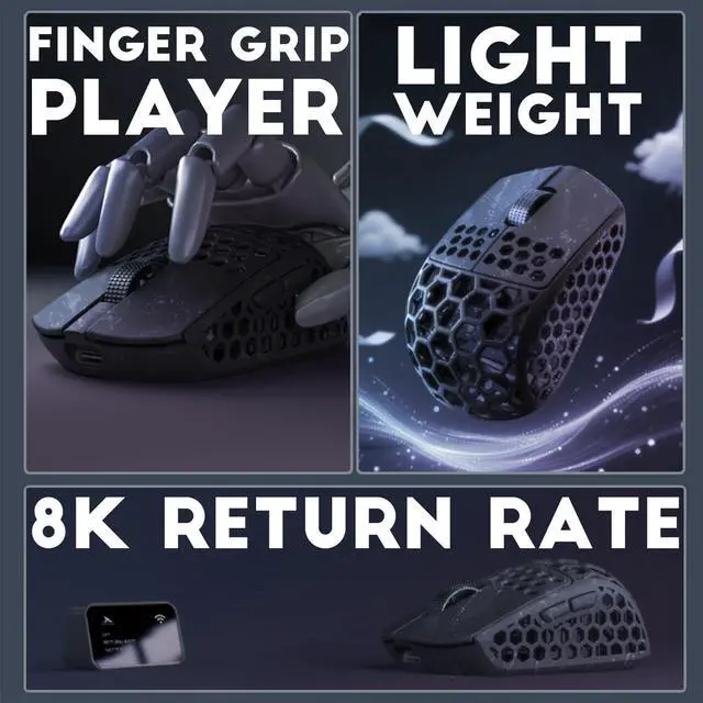 Alt view image 4 of 7 - M5Air Mini Fingertip Grasp Gaming Mouse Carbon Fiber,Tri-Mode 8K/Bluetooth Mouse Up to 30000DPI,PAW3950 Optical Sensor Lightweight 31g,5 programmable Button,Computer Mouse for Laptop,PC,Mac