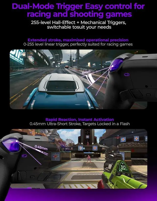 Alt view image 2 of 7 - Wireless Game Controller, TMR Joysticks, Hall Effect & Tactile Dual Triggers Gaming Controller, Smart Charging Dock, 4 Back Paddles, 1000Hz Polling Rate, for Nintendo Switch/Switch 2, PC, Android & iO