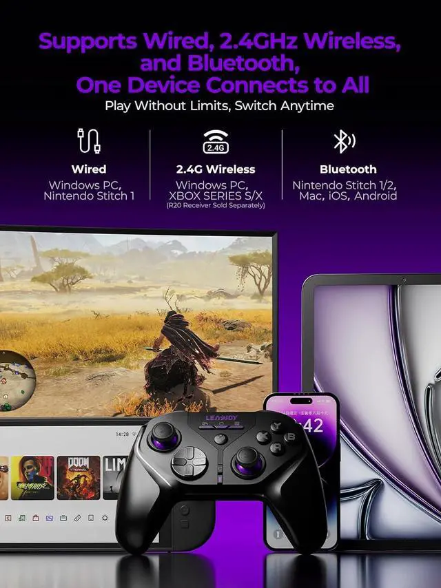 Alt view image 4 of 7 - Wireless Game Controller, TMR Joysticks, Hall Effect & Tactile Dual Triggers Gaming Controller, Smart Charging Dock, 4 Back Paddles, 1000Hz Polling Rate, for Nintendo Switch/Switch 2, PC, Android & iO