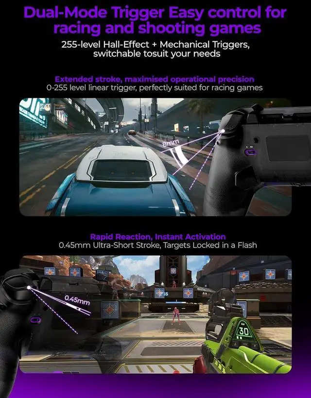 Alt view image 2 of 6 - Plus Wireless Game Controller, TMR Joysticks, Hall Effect & Tactile Dual Triggers Gaming Controller, 1000Hz Polling Rate, RGB Lighting for PS4/Switch1/2/PC/Android/iOS, Black