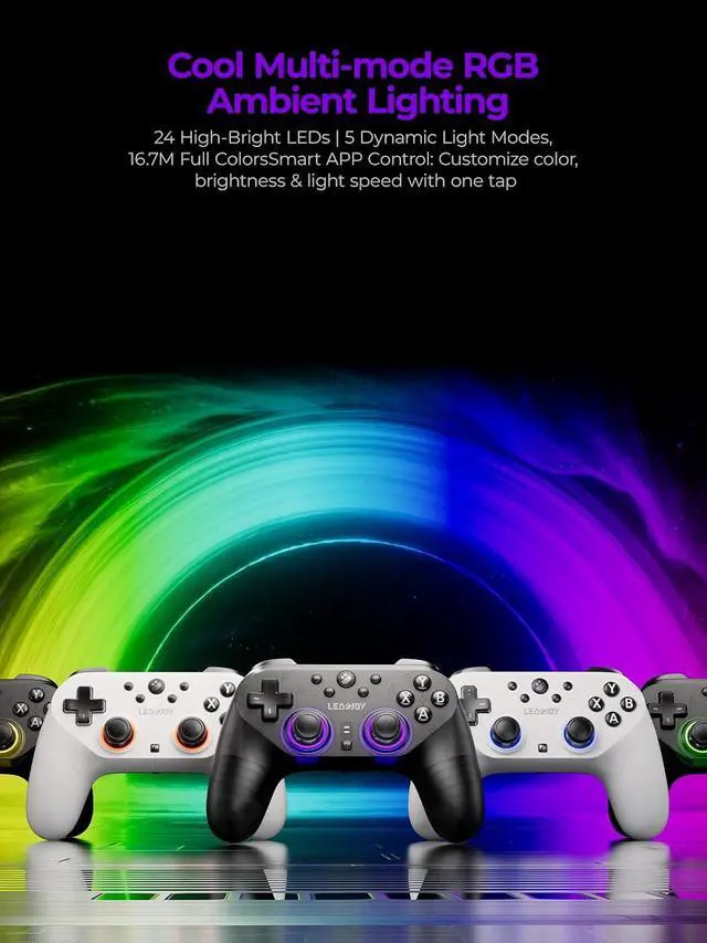 Alt view image 7 of 7 - Plus Wireless Game Controller, TMR Joysticks, Hall Effect & Tactile Dual Triggers Gaming Controller, 1000Hz Polling Rate, RGB Lighting for PS4/Switch1/2/PC/Android/iOS, Black White