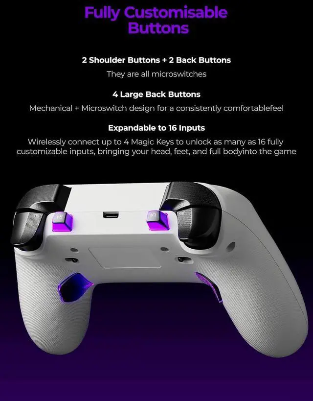Alt view image 2 of 7 - Plus Wireless Game Controller, TMR Joysticks, Hall Effect & Tactile Dual Triggers Gaming Controller, 1000Hz Polling Rate, RGB Lighting for PS4/Switch1/2/PC/Android/iOS, Black White