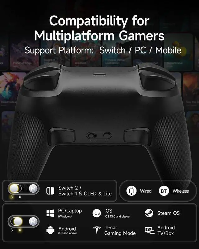 Alt view image 2 of 7 - S10C Wireless Switch 2 Pro Controller, Hall Effect Joysticks, HD Rumble, Instant Wake-Up, Motion Control, Back Buttons, Turbo, C Button for Switch 2/Switch/PC/iOS/Android